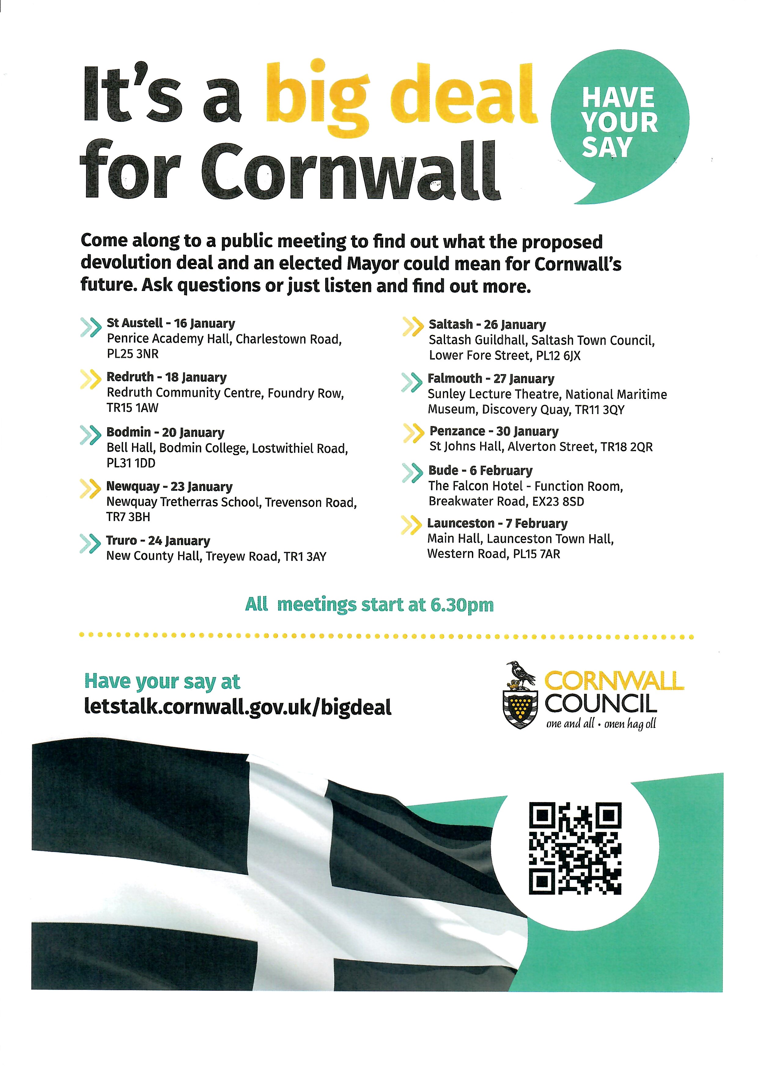 Dates of public meetings to hear more about Cornwall's Devolution deal